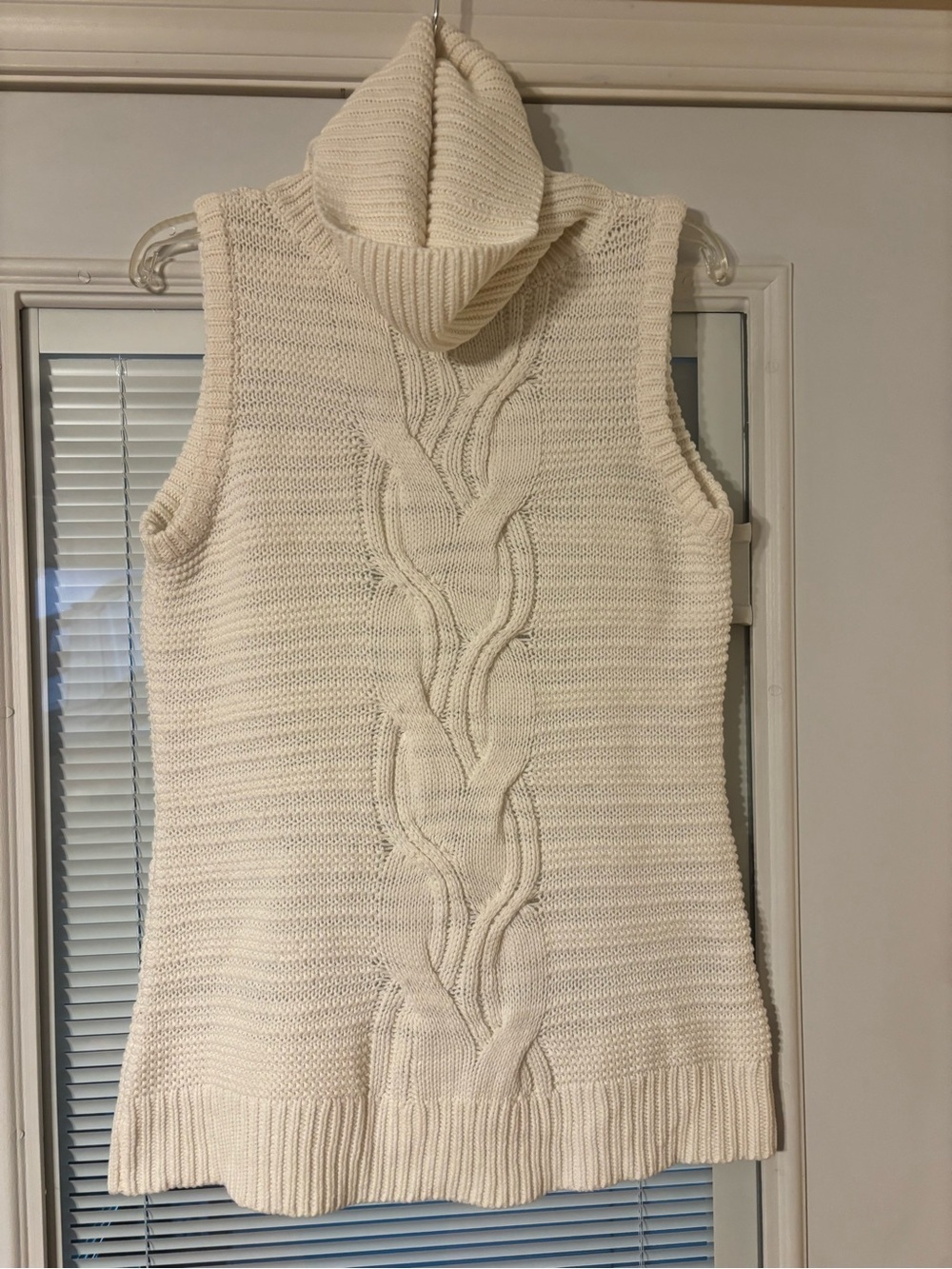 eva mendes for New York & Company Cream Cable Knit Sleeveless Turtleneck